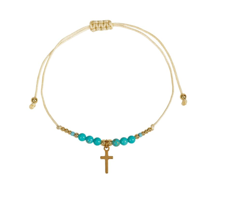 TEXTIL-ARMBAND MIT PER- LEN UND KREUZ